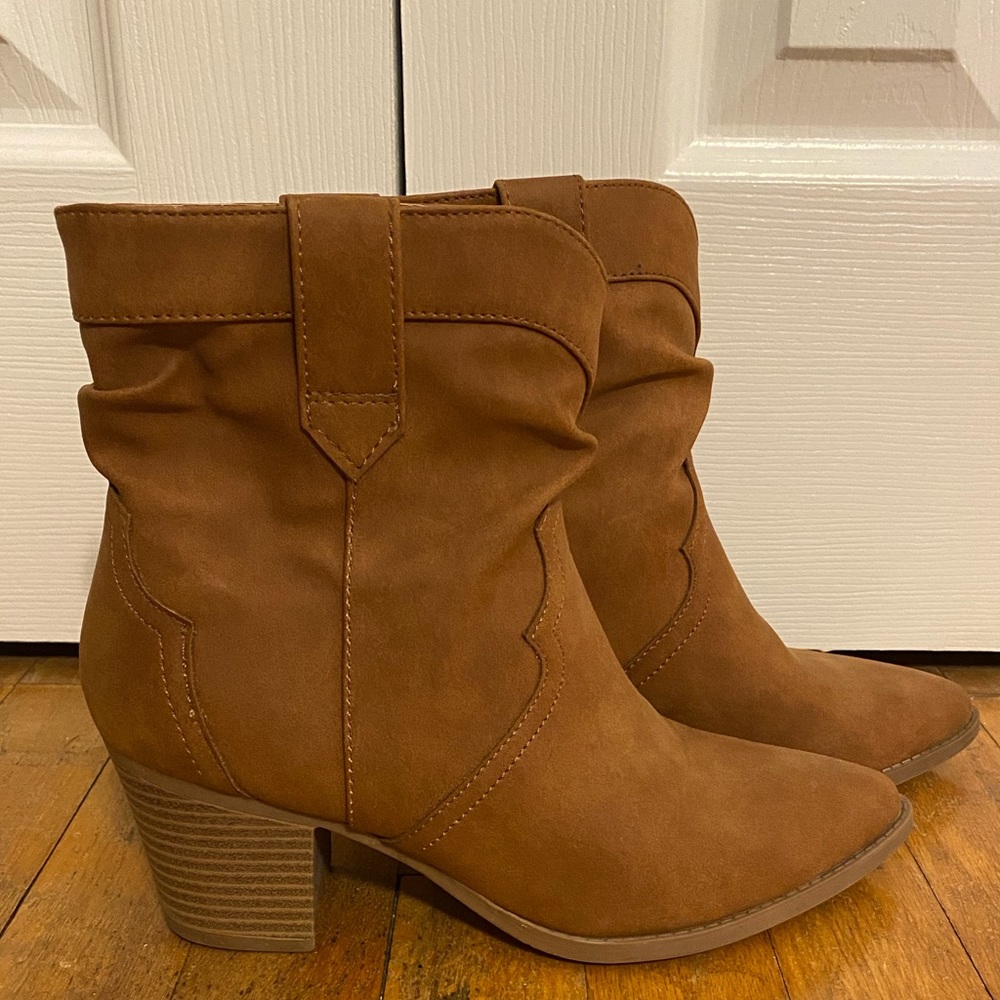 Brown Faux Suede Cowboy bootie